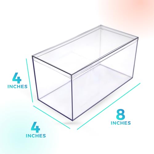 Image of 4 Clear Acrylic Boxes for Display, 8 inch Lx4 Wx4 H Storage Containers with Lids, Made in the USA, Clear Boxes for Gifts, Collectibles, Figures, Arts & Crafts Organization