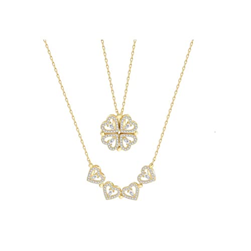 Lam Sence Sterling Silver Heart Shaped and Four Leaf Clover Convertible Pendant Necklace Crystals Jewelry for Women (Yellow Gold)