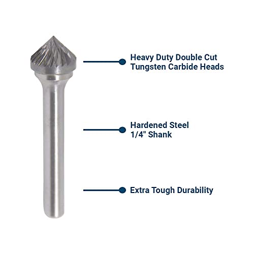 Image of Benchmark Abrasives 90-Degree Countersink Premium Double Cut Tungsten Carbide Burr for Metal Wood Welding Deburring Sculpting High-Speed Die Grinders Enclosed in Plastic Capsule 1 /4 inch Shank (SK-5)