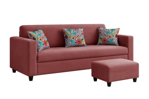 Image of Rosebell 3 Seater Sofa with Ottoman | Living Room Couch | with Printed Cushions | Sofa for Home, Apartment & Office-Rose Pink Color