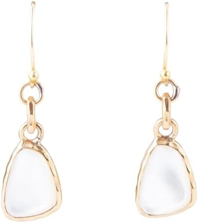 Barse Jewelry White Mother of Pearl Golden Drop Earrings