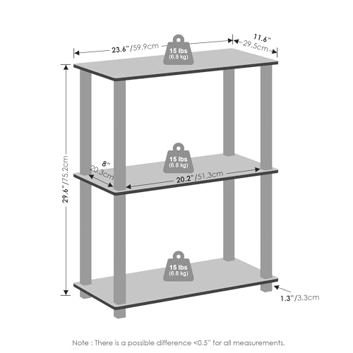 Image of Furinno Turn-S-Tube Storage Shelves Set of 2, 3-Tier Book Shelf, Corner Shelf, Toolless Open Shelves, Square Tubes, for Organization and Storage, Living Room, Garage, Home Office, Beech