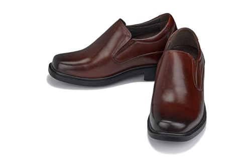 Image of Calden Men's Invisible Height Increasing Elevator Shoes - Dark Brown Leather Slip-on Lightweight Casual Loafers - 3.3 Inches Taller - K31713 - Size 9.5 D(M) US