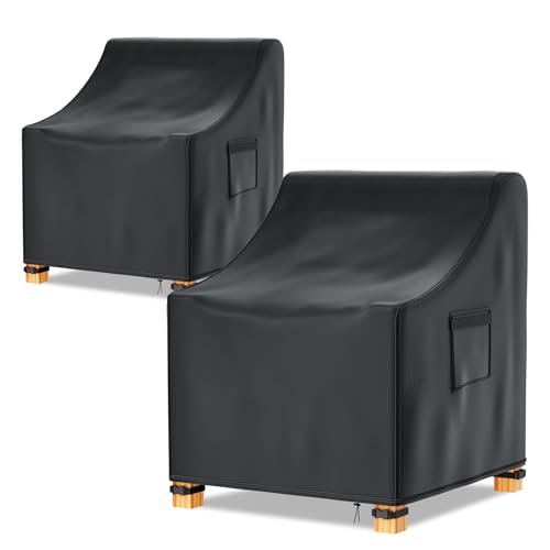 Likorlove Patio Chair Covers Waterproof – 32" W x 37" D x 36" H, Heavy Duty 600D Outdoor Furniture Covers for Lounge Deep Seat Chairs, Windproof with Buckles & Air Vent, Black (2 Pack) by Likorlove - Used condition - US$23.78