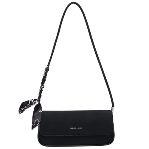 UncleS Bolso de mujer con letras simples, hombro superior de cuero de PU, bolso de axila de moda, bolso de mano para mujer, retro, axila, piel sintética, desplazamientos, letras simples, Negro