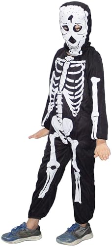 Image of Kaku Fancy Dresses Skeleton Fancy Dress Costume for Kids | Boys & Girls Halloween Party Outfit | Scary Skeleton Jumpsuit Set - 3-4 Year