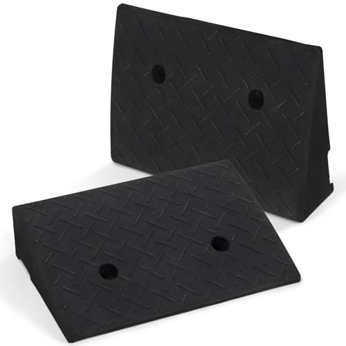 Image of DKIEI Car Ramps, 2 PCS Kerb Ramps for Cars, SUVs, Vans, Motorcycles, Bicycles & Scooters, PVC Plastic & Rubber Material, Black, 50 * 32 * 11cm