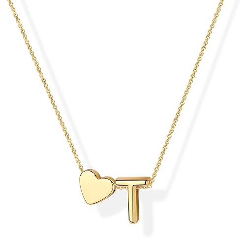 Inerney Gold T Necklace for Girl Heart Letter T Necklace 14K Gold Plated Initial Pendant for Women Dainty Custom T Jewelry Gift for Birthday Valentines Day