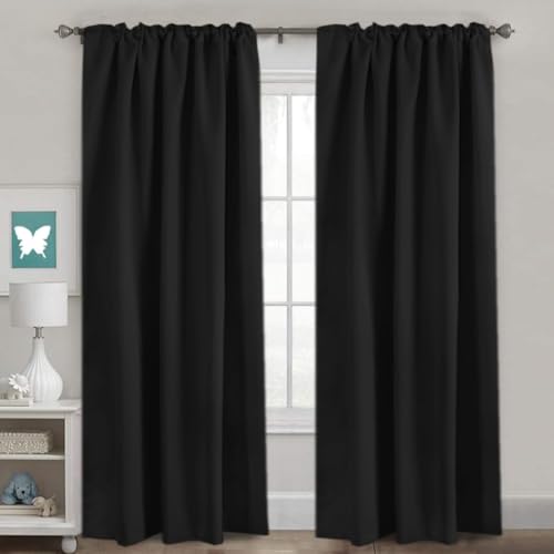 Image of H.VERSAILTEX Blackout Curtains for Living Room Thermal Insulated Window Treatment Panels Room Darkening Blackout Drapes Back Tab /Rod Pocket Bedroom Draperies, 52 x 102 Inch, Jet Black, 2 Panels