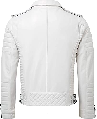 SpazeUp Mens Genuine Leather Quilted Brando Jacket - Asymmetrical Leather Motorcycle Cafe Racer Leather Jacket2