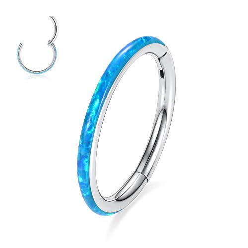 AROWRO Helix Rook Conch Earrings Nose Hoop 16G 316L Stainless Steel Opal Blue Septum Clicker Cartilage Daith Tragus Piercing Jewelry