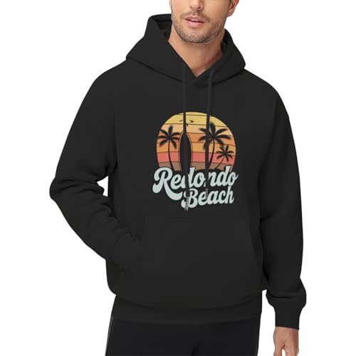 Retro Redondo Beach Surfing Beach Lovers Men Women Lightweight Kangaroo Pocket Hoodie4