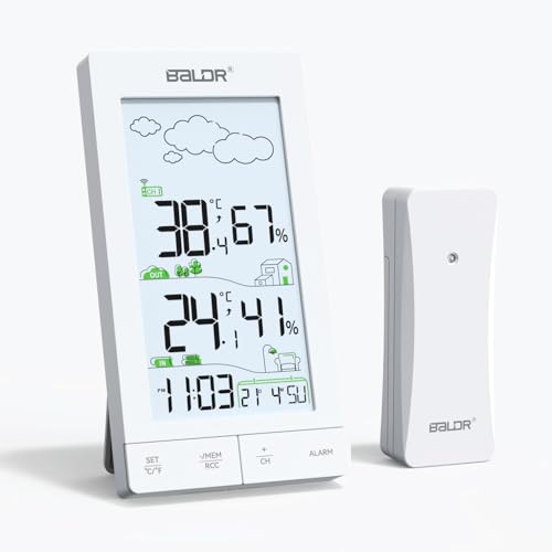 Konsen Wetterstation Funk für Innen/Außen mit Außensensor - DCF Funkuhr, Digitales Thermometer/Hygrometer mit Beleuchtung und Wettervorhersage in...