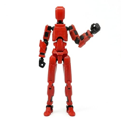 Image of VAALI Dummy 13 Action Figure Fully Assembled T13 Articulated Robot Toy with 12 Accessories (Swords Guns Extra Hands) 3D Printed Poseable Desktop Figure for Stop Motion Artists Gamers 5.4 inch (Red)