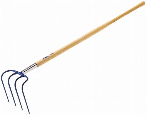 RAZOR-BACK 75212 4 Tine Manure/Refuse Hook, Forged With Wood Handle