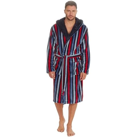 Metzuyan Men's Luxury Striped Fleece Robe Cover