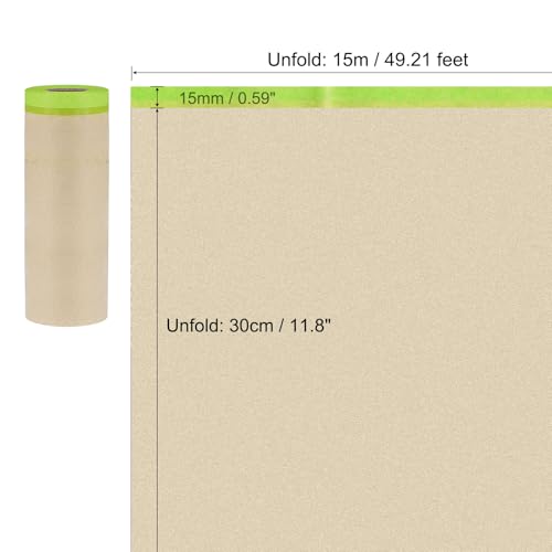 Image of uxcell 4pcs Pre-Taped Masking Paper 12 Inch x 49 Feet Brown Paper High-Tack Tape Painters Masking Film for Painting Automotive Floor Protection and Covering, Green