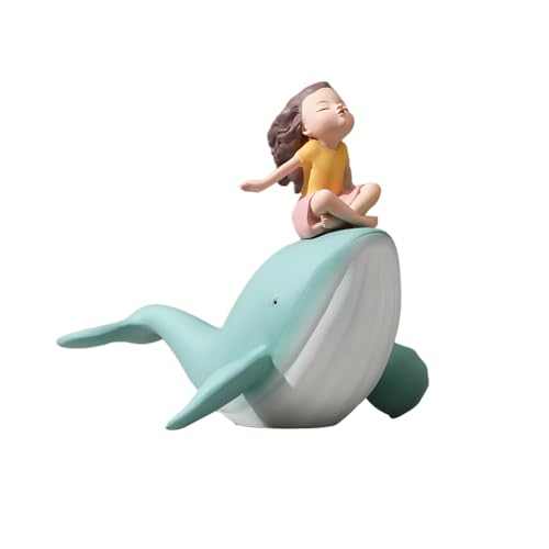 KuaKe Gentle Whale with Girl Statue Décor, Zen Desk Decor, Relaxing Resin Whale Figurine for Bedroom, Meditation Space, Soothing Gift for Emotional Wellness (10" L),Free