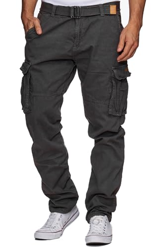 Indicode Herren William Cargohose aus Baumwolle m. 7 Taschen inkl. Gürtel...