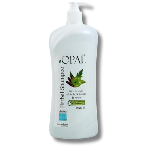 Image of OPAL Herbal Hair Shampoo 1 Litre with Amla, Shikakai & Neem | Paraben Free Shampoo for frizzy and dry hair| Helpful for Hair Growth & Hair fall Control| Herbal Shampoo for Men & Women