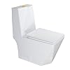 Winzo rectangular modern one piece toilet with diamond shaped sleek design square dual flush gold button elongated soft closing seat white  urban country home decor