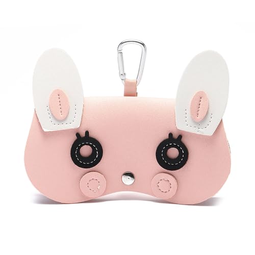 Image of Cartoon Sunglasses Pouch, Portable Snap Button Glasses Case with Clip PU Leather Splicing Eyeglasses Carrying Bag