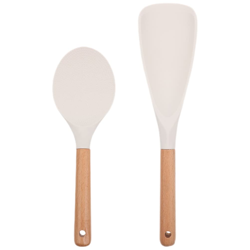 HEMOTON Rice Paddle 2Pcs Convenient Rice Spoons Silicone Rice Paddles Household Rice Spatulas Kitchen Accessory Rice Spoon
