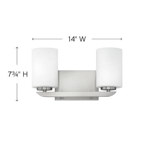 Image of Hinkley Kyra Small Two Light Bathroom Vanity Fixture, Install Up /Down, Etched Opal Shades, Brushed Nickel