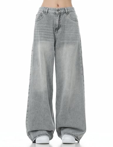 Mens Y2K Baggy Jeans Wide Leg Skater Pants Grunge Grey Jeans Hip Hop Skateboard Pants4