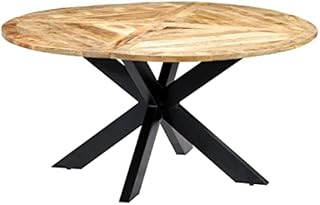 vidaXL Solid Mango Wood Dining Table Round Powder-coated Iron with 3 Leg Base Stable Durable Dining Room Table Kitchen Furniture Brown 150cm