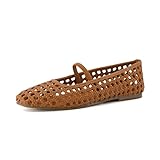 CUSHIONAIRE Women's Weavy Squared Toe Woven Ballet Flat, +Memory Foam, Wide Widths Available Cognac 8W