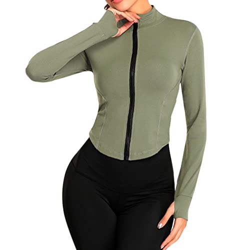 MKIUHNJ Strait Jacket, Lightweight Sportswear with Full Zip for Women with Thumb Opening, Hiking Coat, Cut for Training and Yoga, Spring Coat for Women, Green, XXL MKIUHNJ Strait Jacket, Lightweight Sportswear with Full Zip for Women with Thumb Opening, Hiking Coat, Cut for Training and Yoga, Spring Coat for Women, Green, XXL