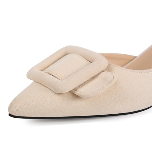 Image of Fericzot Mule Slippers for Women,Slingback Buckle Pumps Pointed Toe Kitten Heels Shoes Slides Backless Dress Sandals