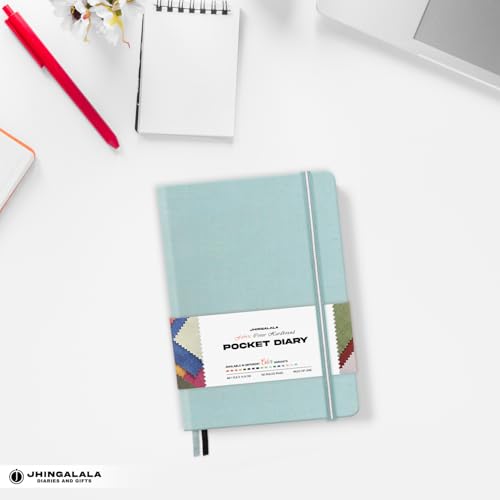 Image of Jhingalala Diaries - Fabric Cover Hardbound Pocket Journal Notebook I Fabric Series Journal Diary For Girls and Women I Pocket Diary With Elastic Closure I Size A6 I 192 Ruled Pages (Beau Blue)