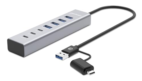 Image of Manhattan 7-Port USB 3.0 Type-C & Type-A Hub: Ultimate Connectivity for Laptops & Devices - 181136