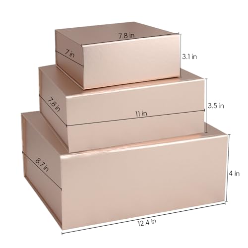 Image of Rsgift Rose Gold Magnetic Empty Gift Box,7.8x7x3.1 Inches Gift Boxes with Lids,Groomsmen Bridesmaids Gifts,Engagements,Bridal Showers,Valentine's Day,Thanksgiving Day,Christmas Gift Boxes