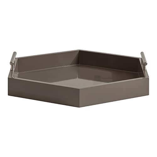 Image of Kate and Laurel Lipton Modern Hexagon Tray; 18 x 15.5; Brown and Silver; Decorative Geometric Serving Tray for Storage and Display