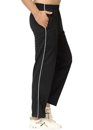 Image of Men's Track Pants with Side Zip Pockets - Regular Fit Sports Joggers for Gym, Running & Casual Wear - Mens Lower