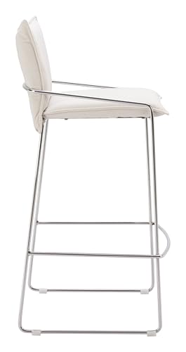 Zuo Pola Butaco Blanco, estilo Moderno, tela de lino sintético, acero cromado, asiento cómodo, 19.7" An x 21.3" Prof x 40.4" Alt miniatura 4