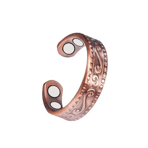 EnerCoppeX Copper Magnetic Ring for Women, Lymphatic Drainage Adjustable Ring, 3500 Gauss Magnet (X)