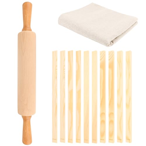 12 Pcs Pottery Tools Kit - COITEK Pottery Teaching Kit, Include 1PCS Large Wooden Rolling Pin, 1PCS Cotton Linen Tablecloth,10PCS 5 Sizes Teaching Rolling Mud Stick for Ceramic Art DIY Craft Supplies