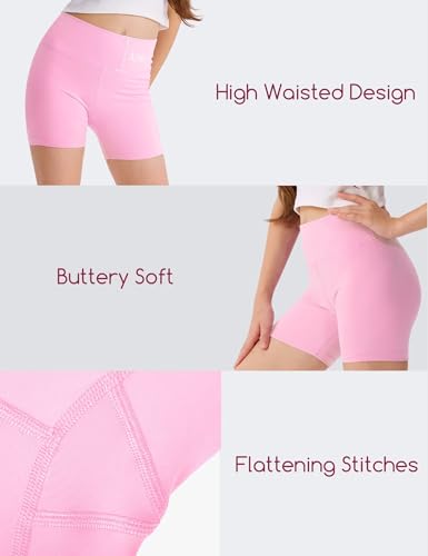 Image of 3 Pack Girls 4'' High Waisted Biker Shorts, Athletic Yoga Shorts | Easy to change & wash, Machine Washable, Buttery Soft Stretchy Fabric, Squat Proof, Non-See-Through, Size Kids & Teens