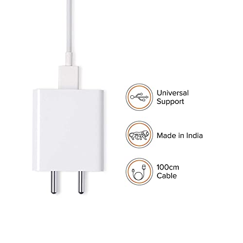 Image of Quick charge 3.0 charger for Xiaomi Redmi Note 8 Pro , Xiaomi Redmi Note 9 , Xiaomi Redmi Note 9 Pro , Xiaomi Redmi Note 9 Pro Max , Xiaomi Redmi Note 9S , Xiaomi Redmi Pro Adapter Wall Mobile Android Smartphone Certified Heavey Duty Hi Speed Fast Charging Travel Charger With 1.2 Meter Type-C USB Charging Data Cable ( 3.1 Amp , ST , WHITE )