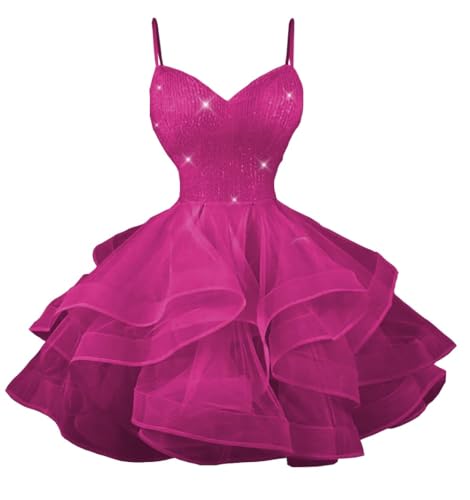 Sparkly Short Homecoming Dresses for Teens Spaghetti Straps Tulle Prom Dress Tiered Cocktail Party Gown3