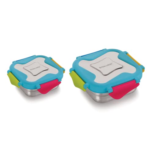 STEELLOCK Smart Stainless Steel Tiffin Lunch Box for Kids and Adults | Airtight & Leakproof | Square Tiffin Box for School & Office with Steel Lid | Romeo 250 ml & 360 ml 1 pc Each