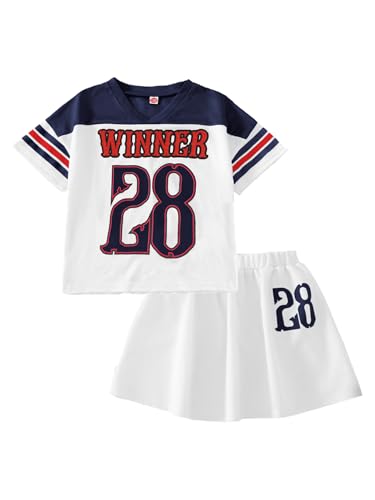Image of PureChapter Tween Girls 2 Piece Outfits Short Sleeve Tops and Pleated Skirt Set, Cute Pleated Skirt for Girls Size 7-14