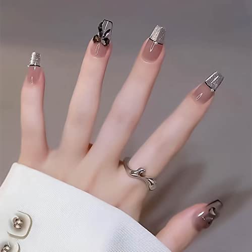 RikView French Tip Press on Nails Medium Acrylic Nails Coffin Fake Nails Clear Nails for Women and Girls