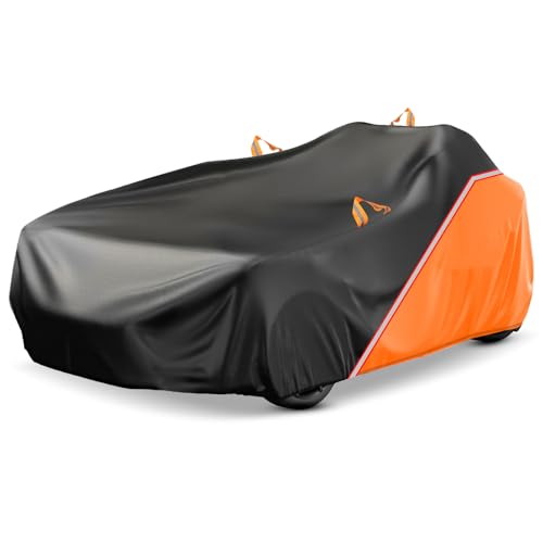 Polaris Slingshot Full Car Cover, Heavy Duty Oxford Fabric Weather Protective Vehicle Cover with Reflective Strip and Windproof Buckle, for Polaris Slingshot/S/SL/SLR/SLR LE (Black&Orange)
