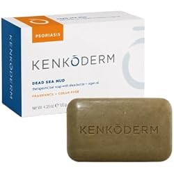 Kenkoderm Psoriasis Dead Sea Mud Soap with Argan Oil & Shea Butter, Natural Exfoliating Body & Face Cleanser for Sensitive Skin, Fragrance & Color-Free, 4.25 Ounce