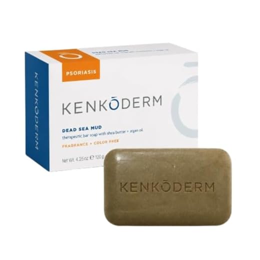 Kenkoderm Psoriasis Dead Sea Mud Soap with Argan Oil & Shea Butter, Natural Exfoliating Body & Face Cleanser for Sensitive Skin, Fragrance & Color-Free, 4.25 Ounce, 1 Bar